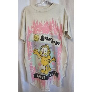 VTG 90s Flirts Garfield Somebody Loves You Nightgown Shirt OSFA
